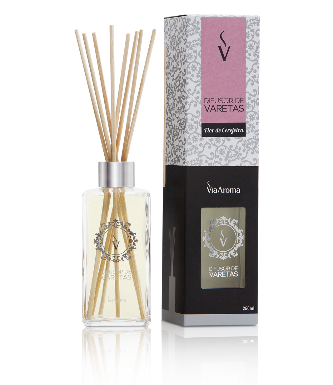 Difusor Ambiente Via Aroma Aromatizador Vareta Stick 250ml Flor de Cerejeira Angulo